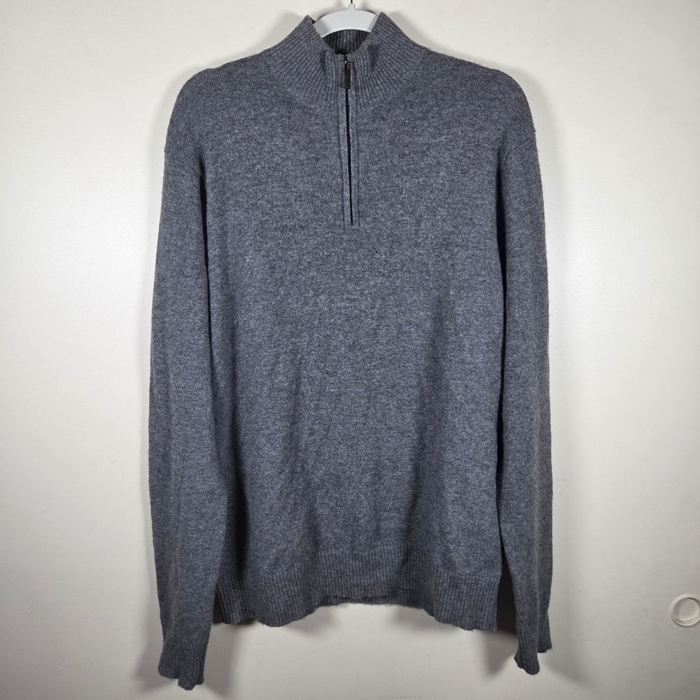 Qi Cashmere Quarter Zip Sweater Mens L Gray 100% Cashmere Mock Neck Minimalist